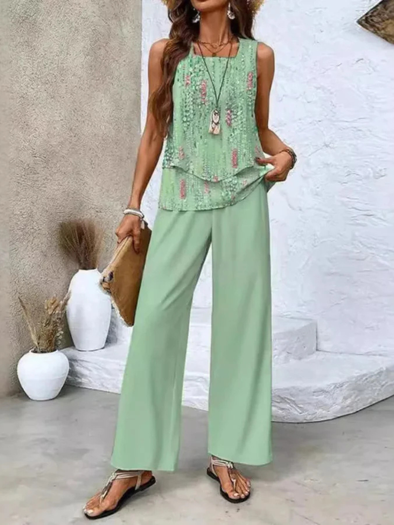 Ovelynra | Sleeveless Top & Wide-Leg Trousers Set