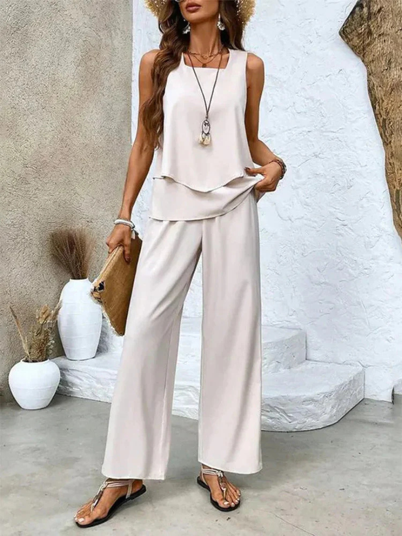Ovelynra | Sleeveless Top & Wide-Leg Trousers Set