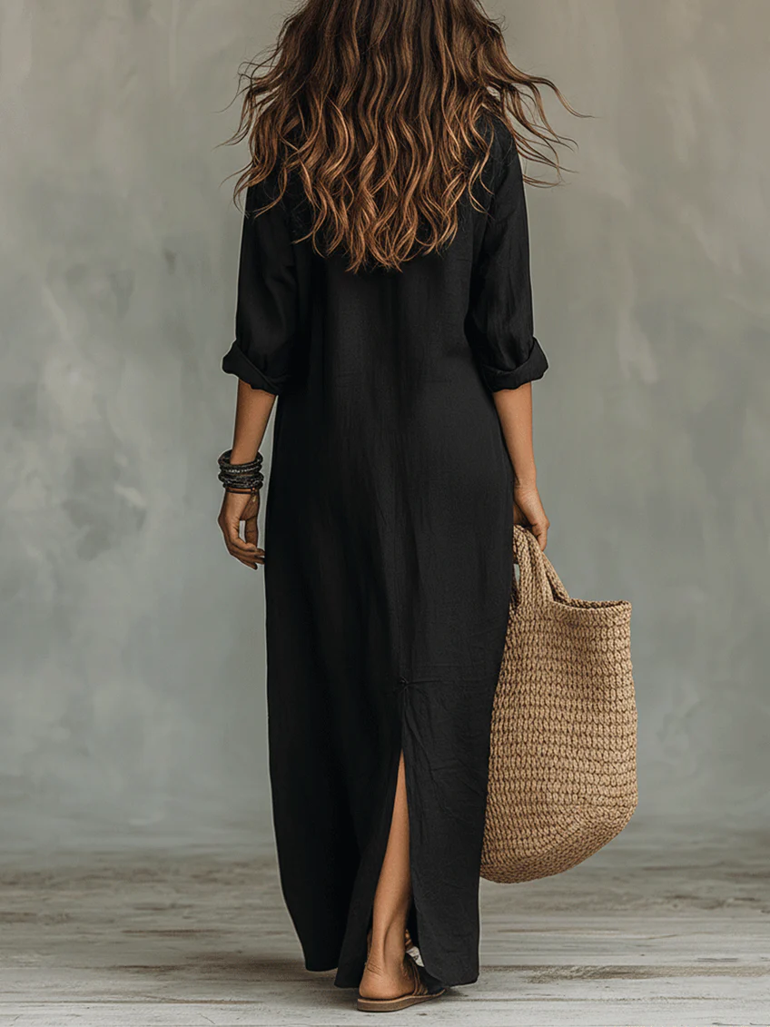 Soline | Maxi Black Dress with Buttons