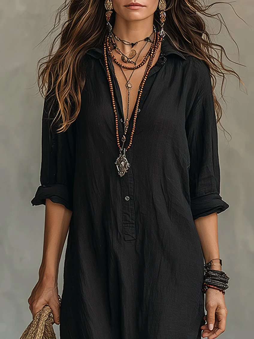 Soline | Maxi Black Dress with Buttons