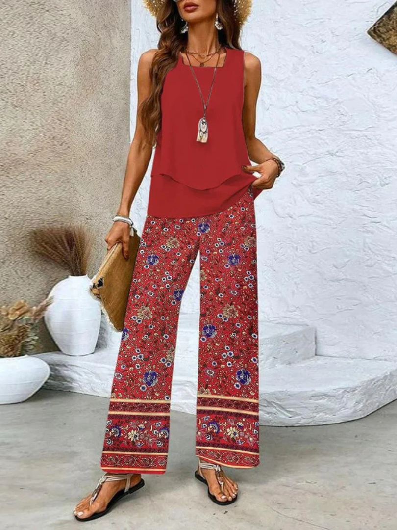 Ovelynra | Sleeveless Top & Wide-Leg Trousers Set