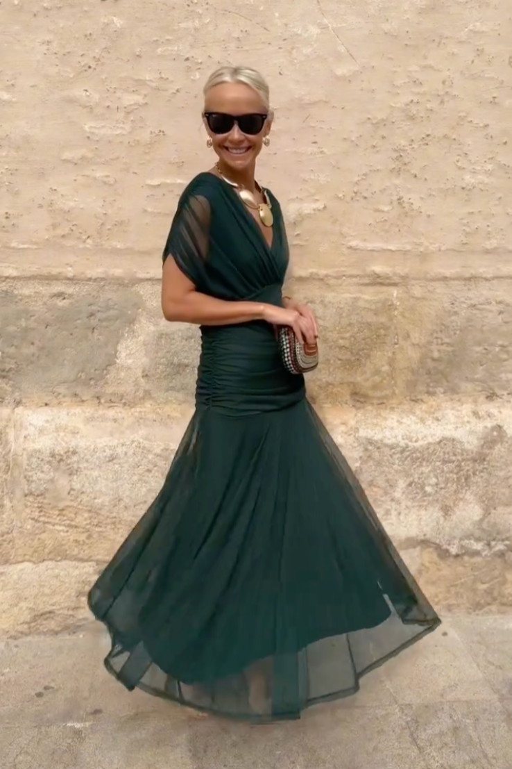 Louise™ Lange Ceremonie Jurk Elegante met V-Hals