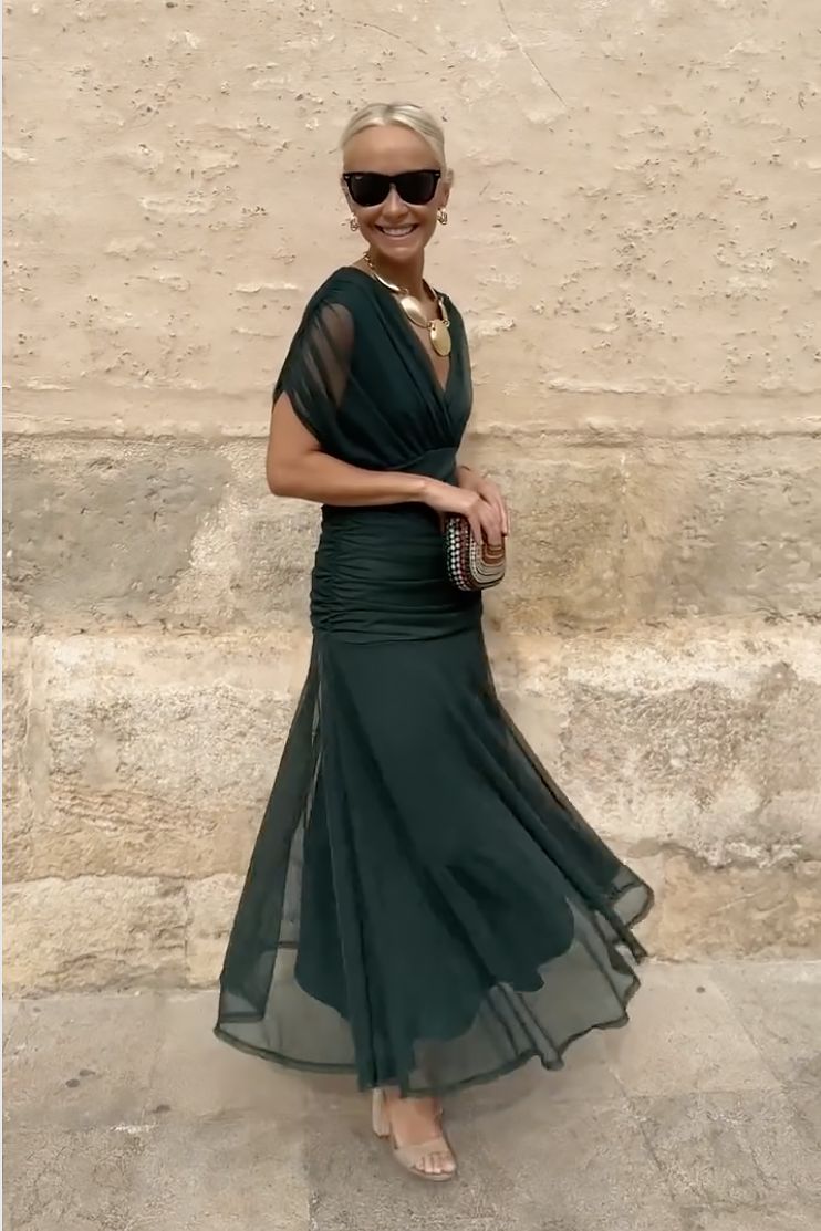 Louise™ Lange Ceremonie Jurk Elegante met V-Hals