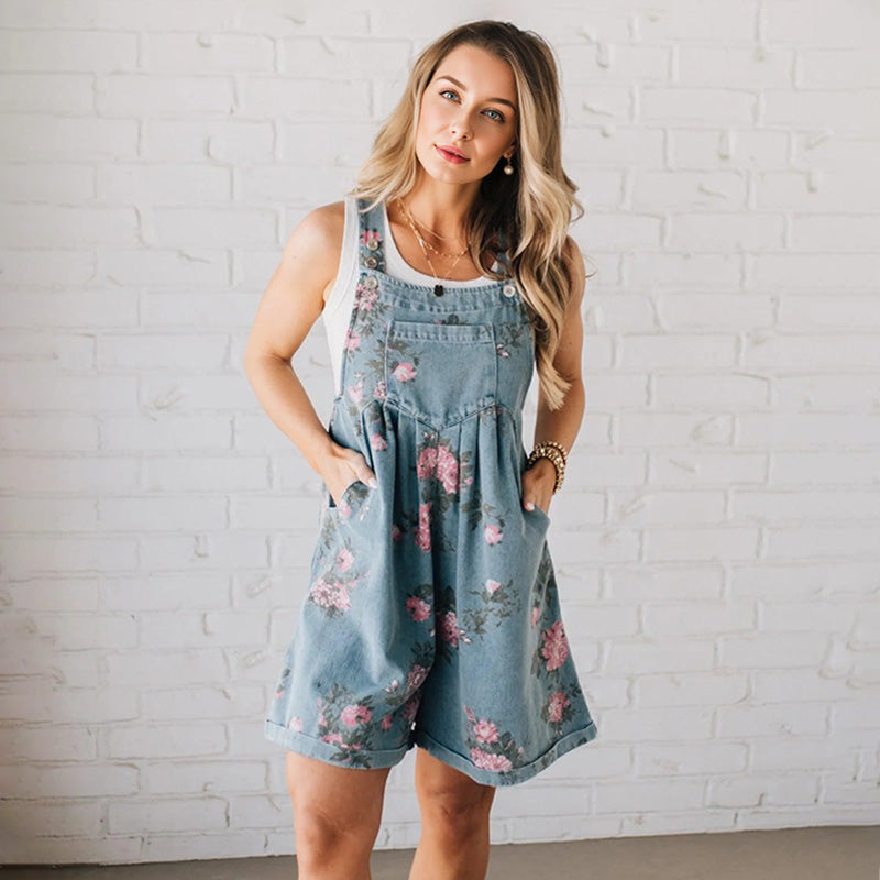 🌸2025 New Fashion🌸 Vintage Floral Printed Denim Jumpsuit