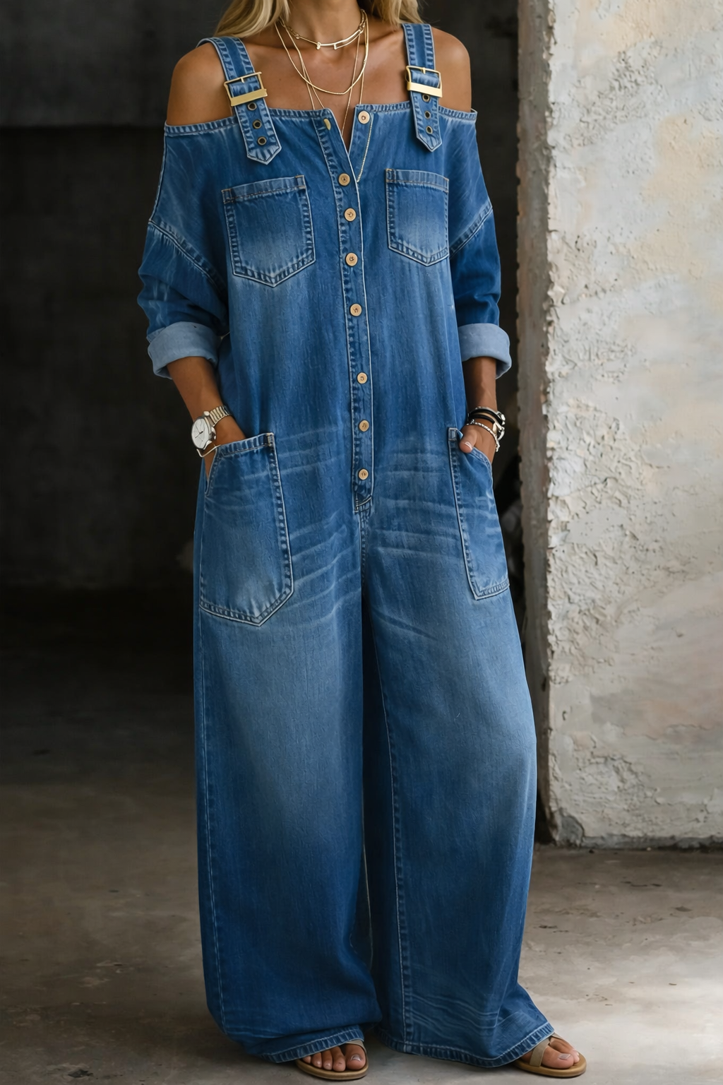 Sophia | Denim Dress with Off-the-Shoulder Neckline