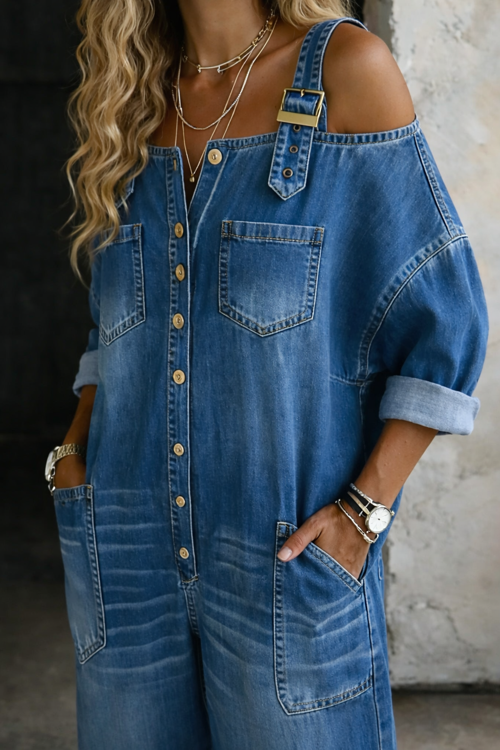 Sophia | Denim Dress with Off-the-Shoulder Neckline