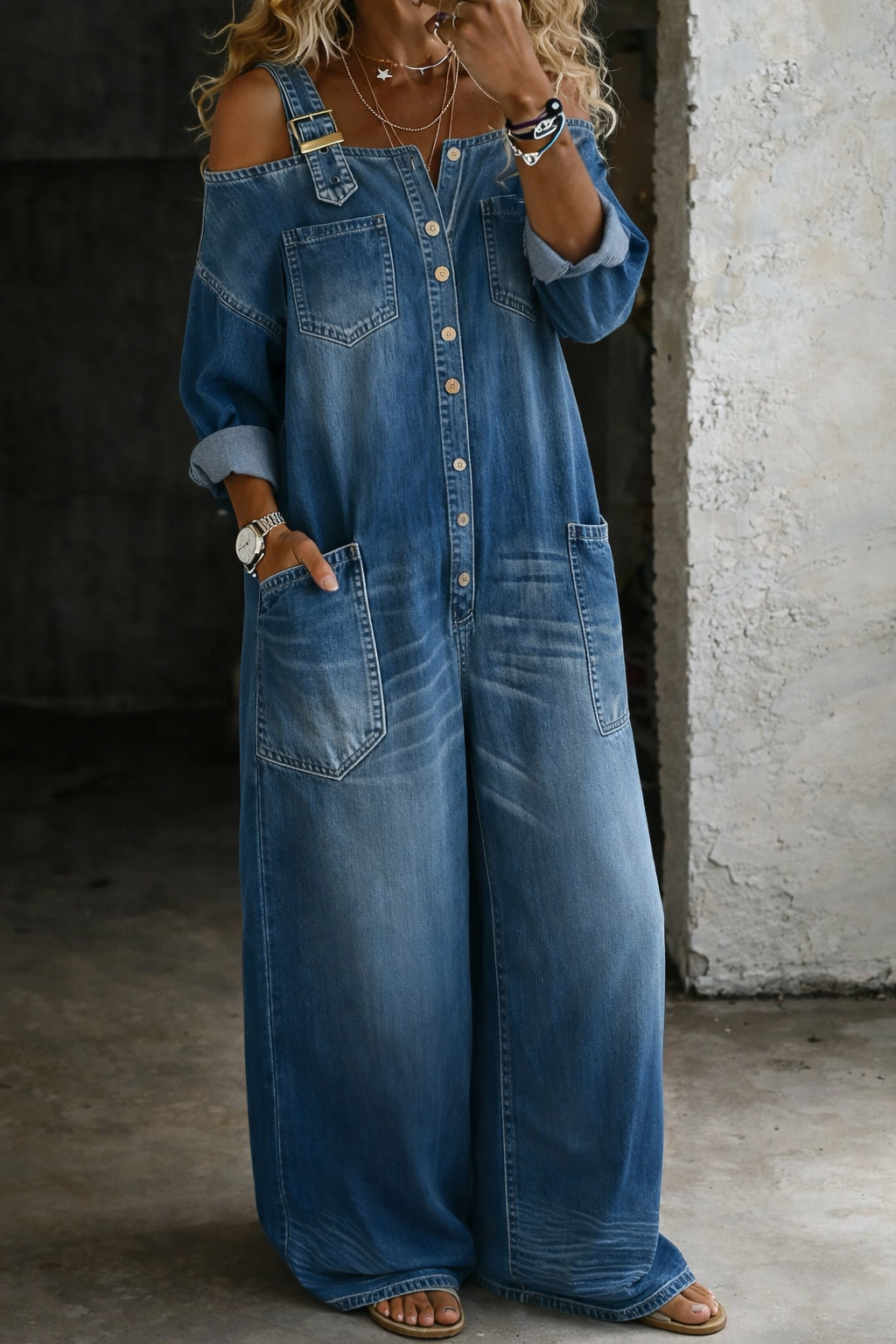 Sophia | Denim Dress with Off-the-Shoulder Neckline