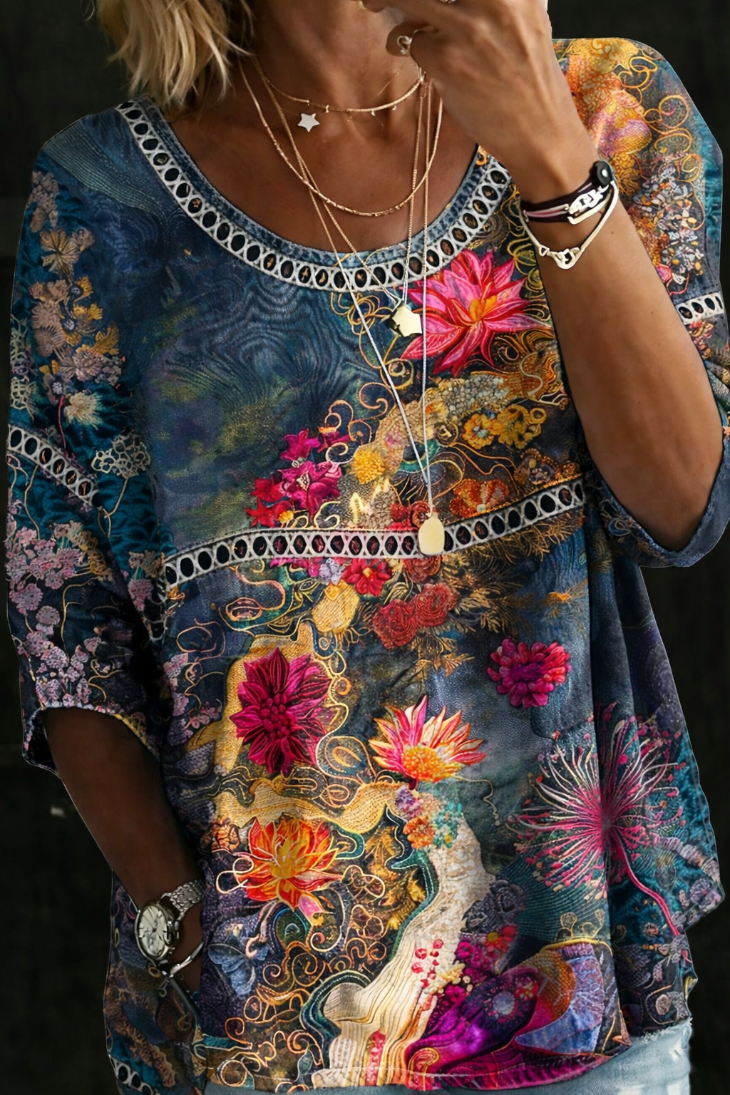 Nicole | Vintage Denim Floral Blouse