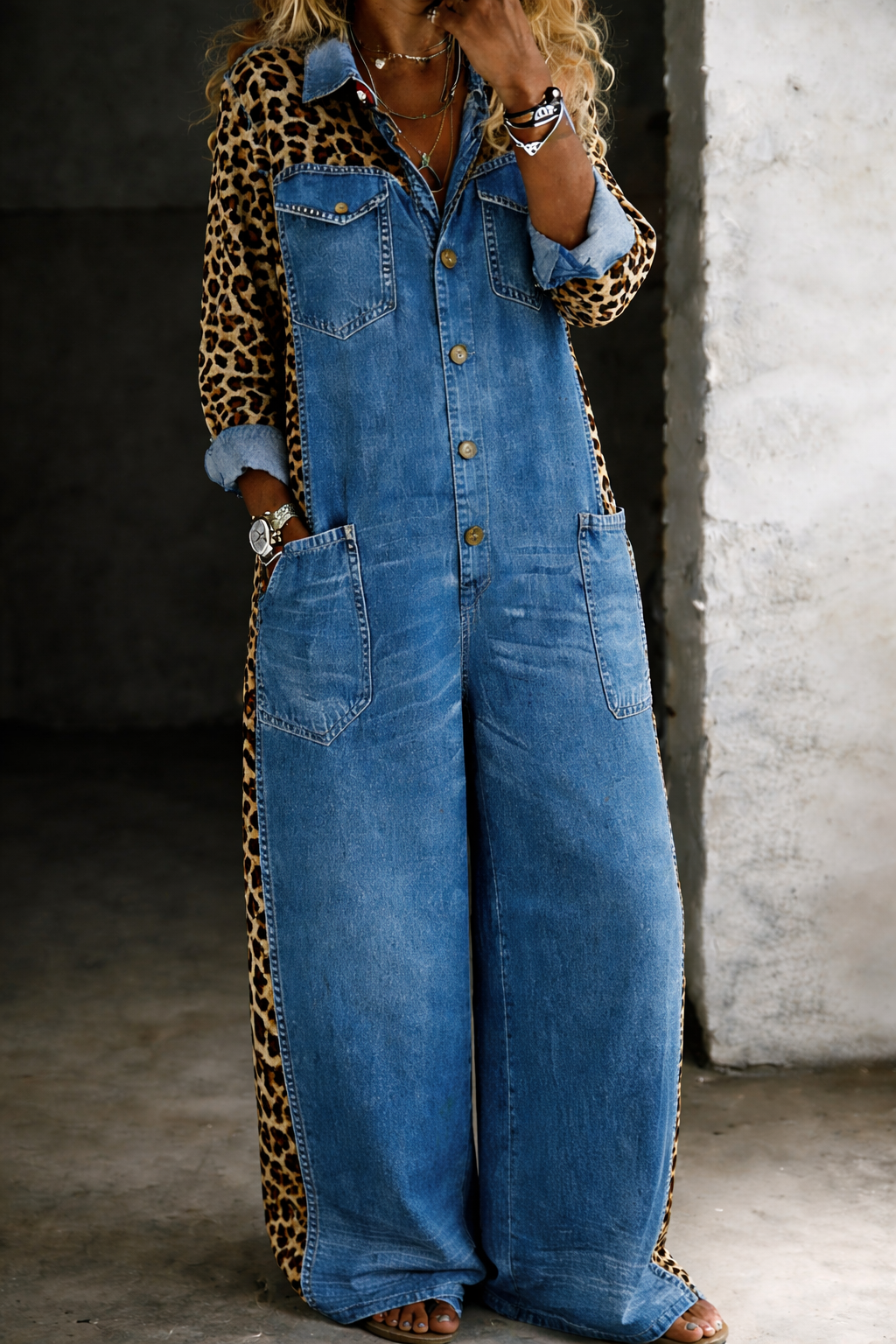 Amanda | Long-sleeve denim jumpsuit