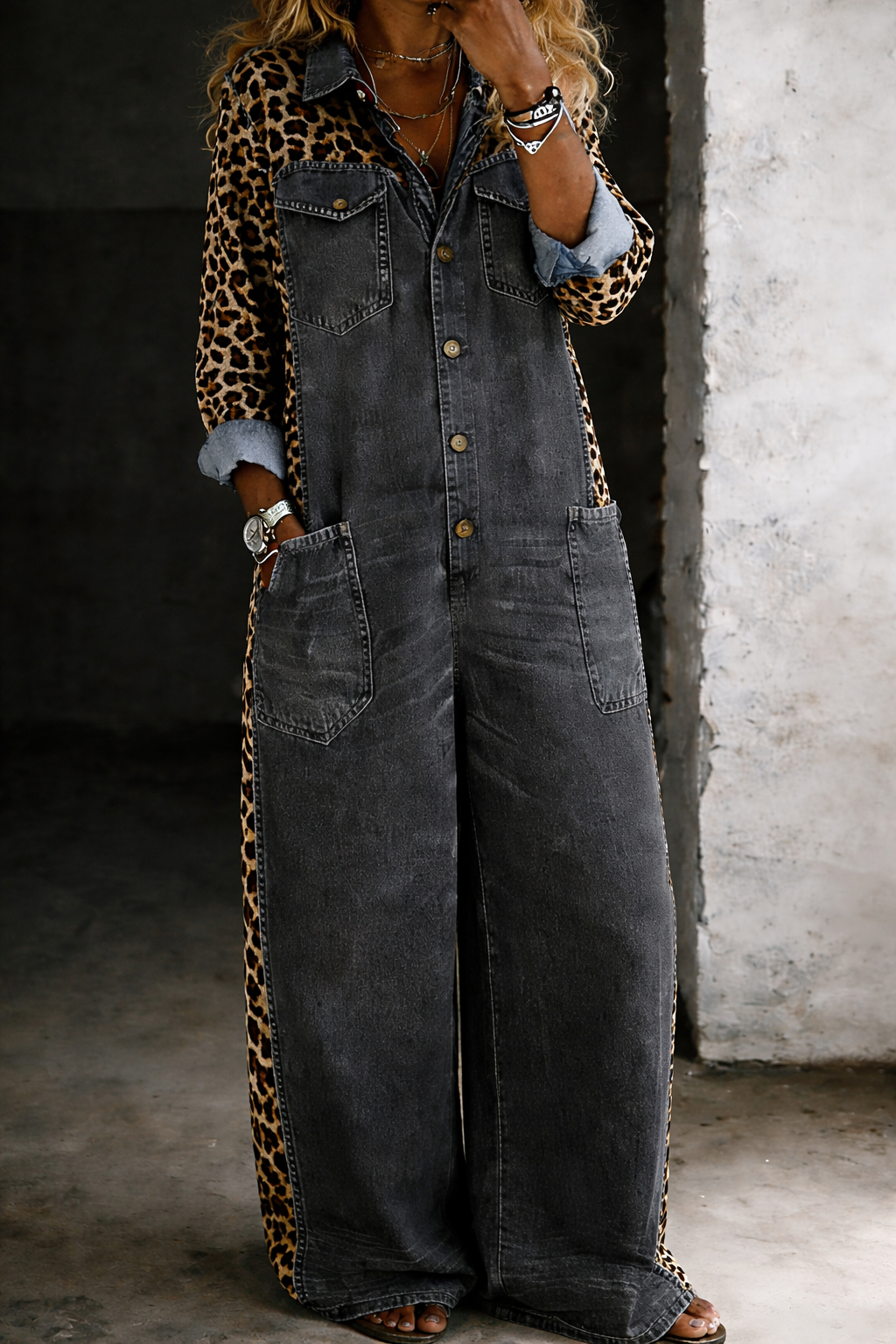 Amanda | Long-sleeve denim jumpsuit