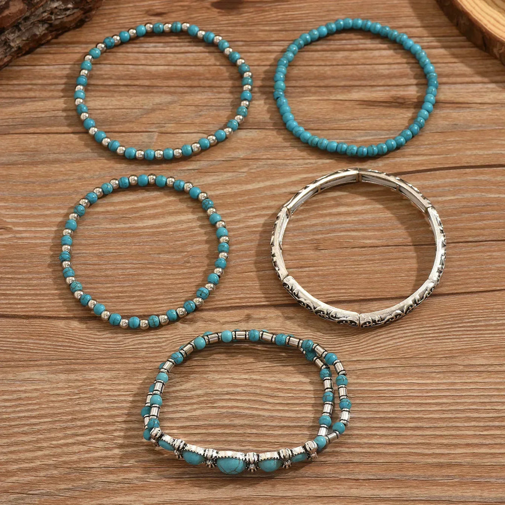 Boho armbanden set met turquoise kralen
