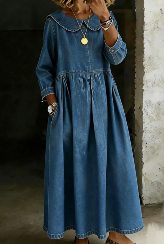Melissa | Long-Sleeve Denim Dress with Round Neck