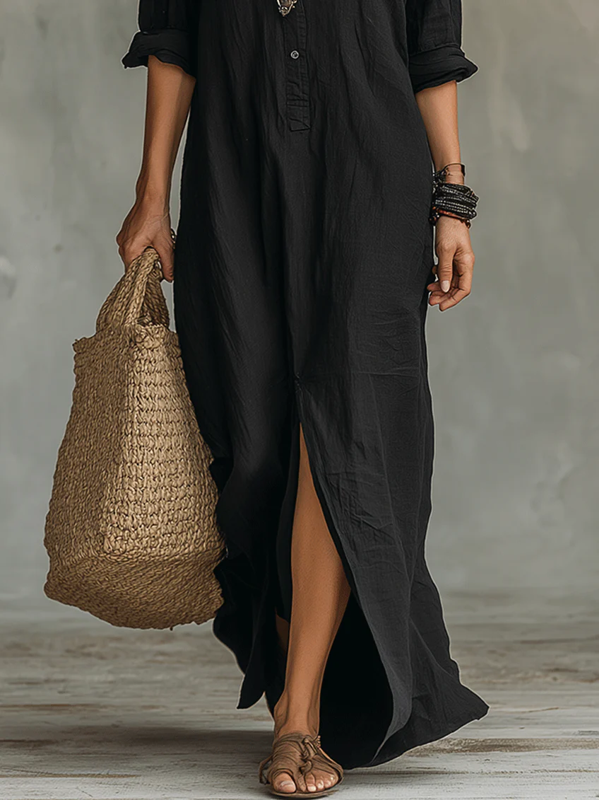 Soline | Maxi Black Dress with Buttons