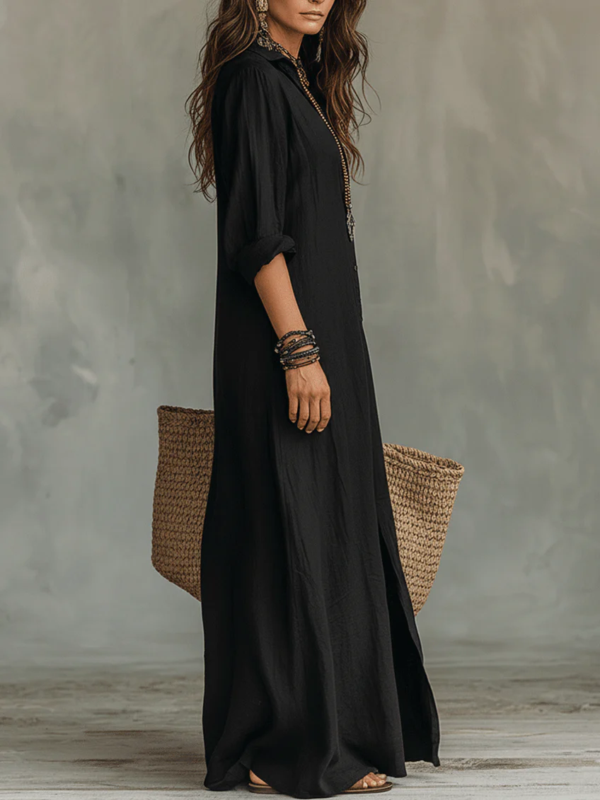 Soline | Maxi Black Dress with Buttons