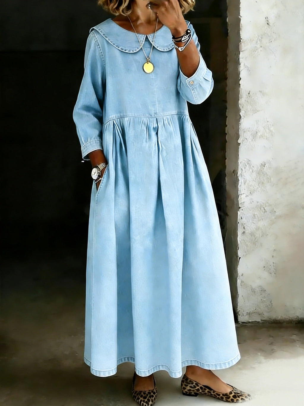Melissa | Long-Sleeve Denim Dress with Round Neck