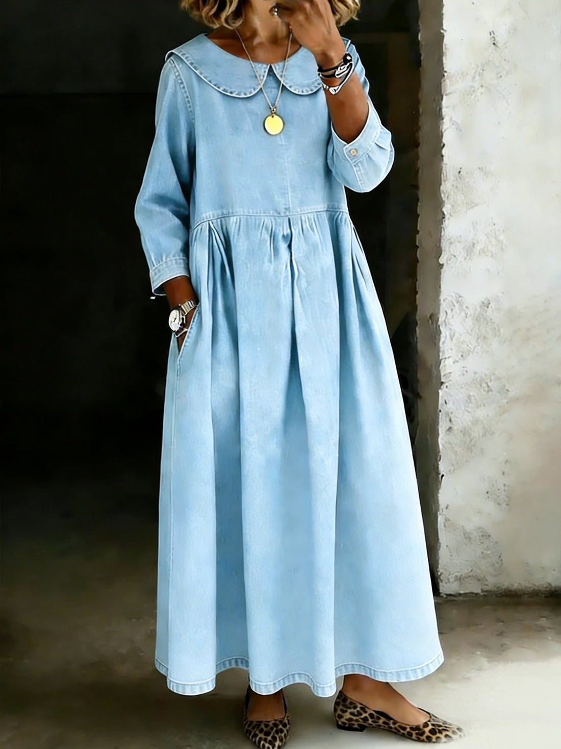 Melissa | Long-Sleeve Denim Dress with Round Neck