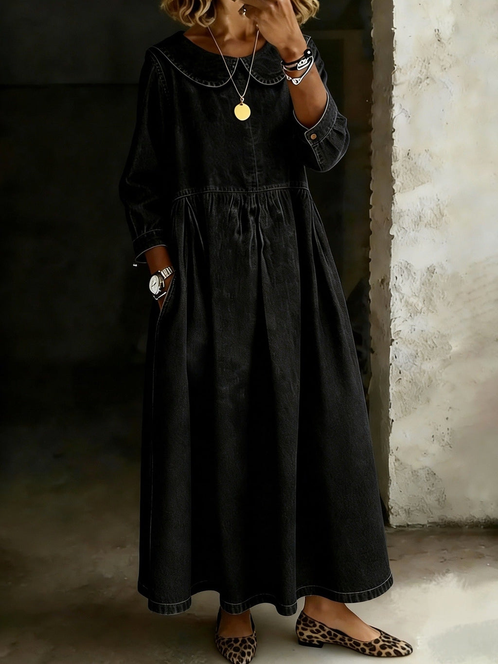 Melissa | Long-Sleeve Denim Dress with Round Neck