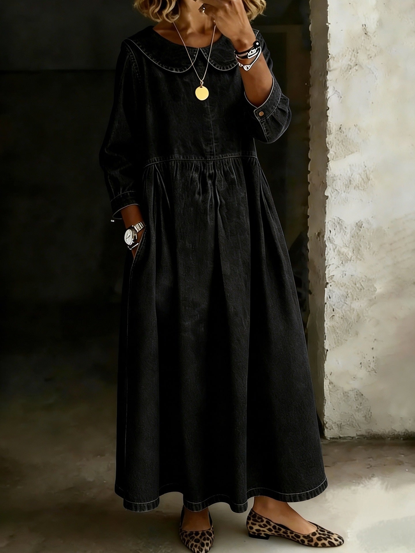Melissa | Long-Sleeve Denim Dress with Round Neck